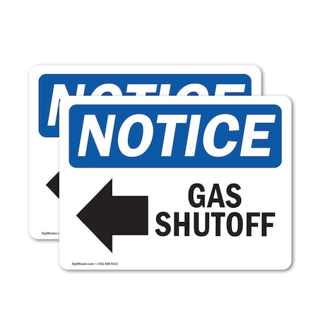 Signmission Gas Shutoff (Left Arrow) Sign With Symbol, 18 in W x Rectangle, Vinyl Decal OS-2PACK-NS-D-1218-L-13024
